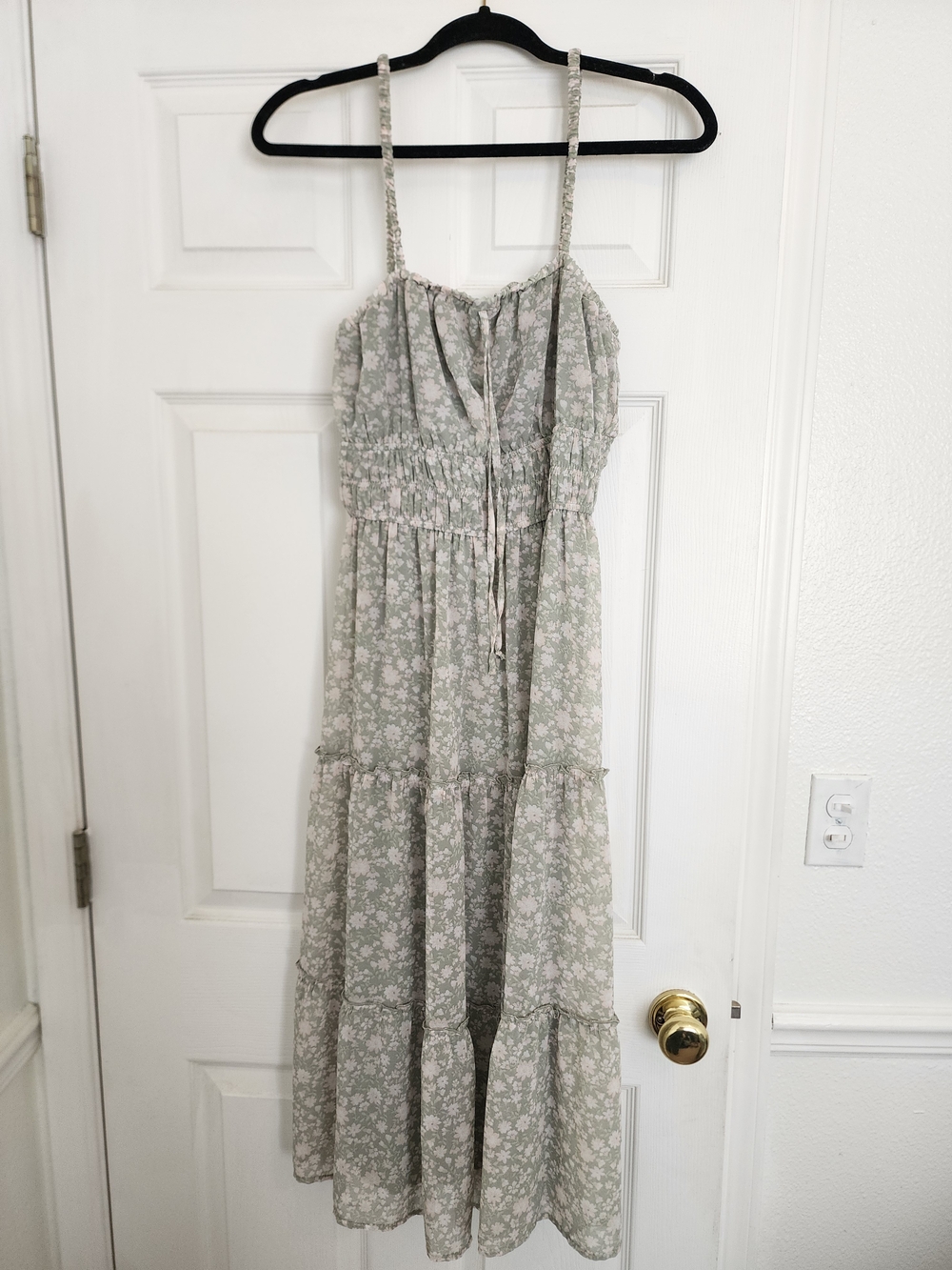 Trixxi Light Sage Floral Tiered Maxi Dress with Spaghetti Straps